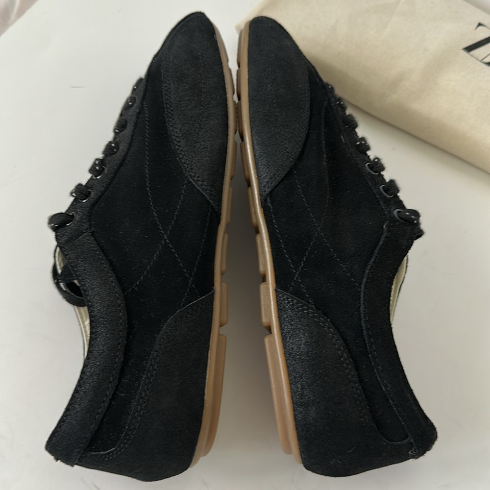 Zara Men's Retro Split Leather Black Sneakers - Picture 10 of 12